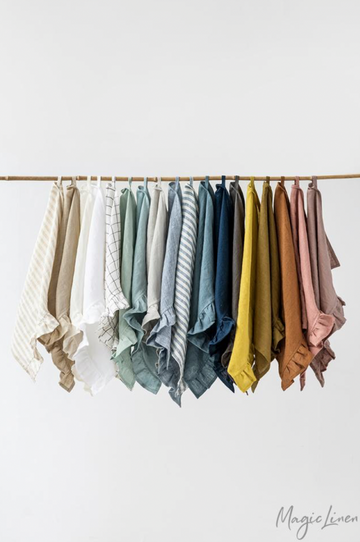 Ruffle trim linen tea towel