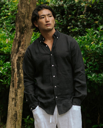 Men's classic linen shirt WENGEN in Black - MagicLinen