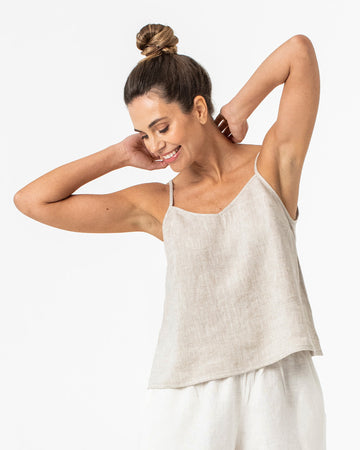 Spaghetti strap linen top ZION in Natural melange - MagicLinen