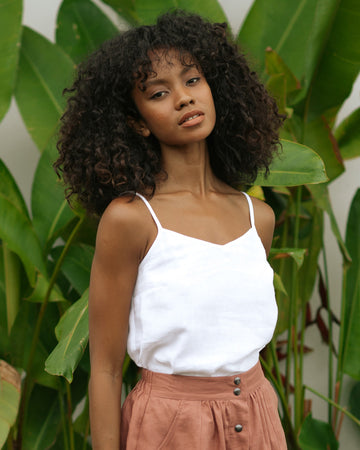 Spaghetti strap linen top ZION in White - MagicLinen