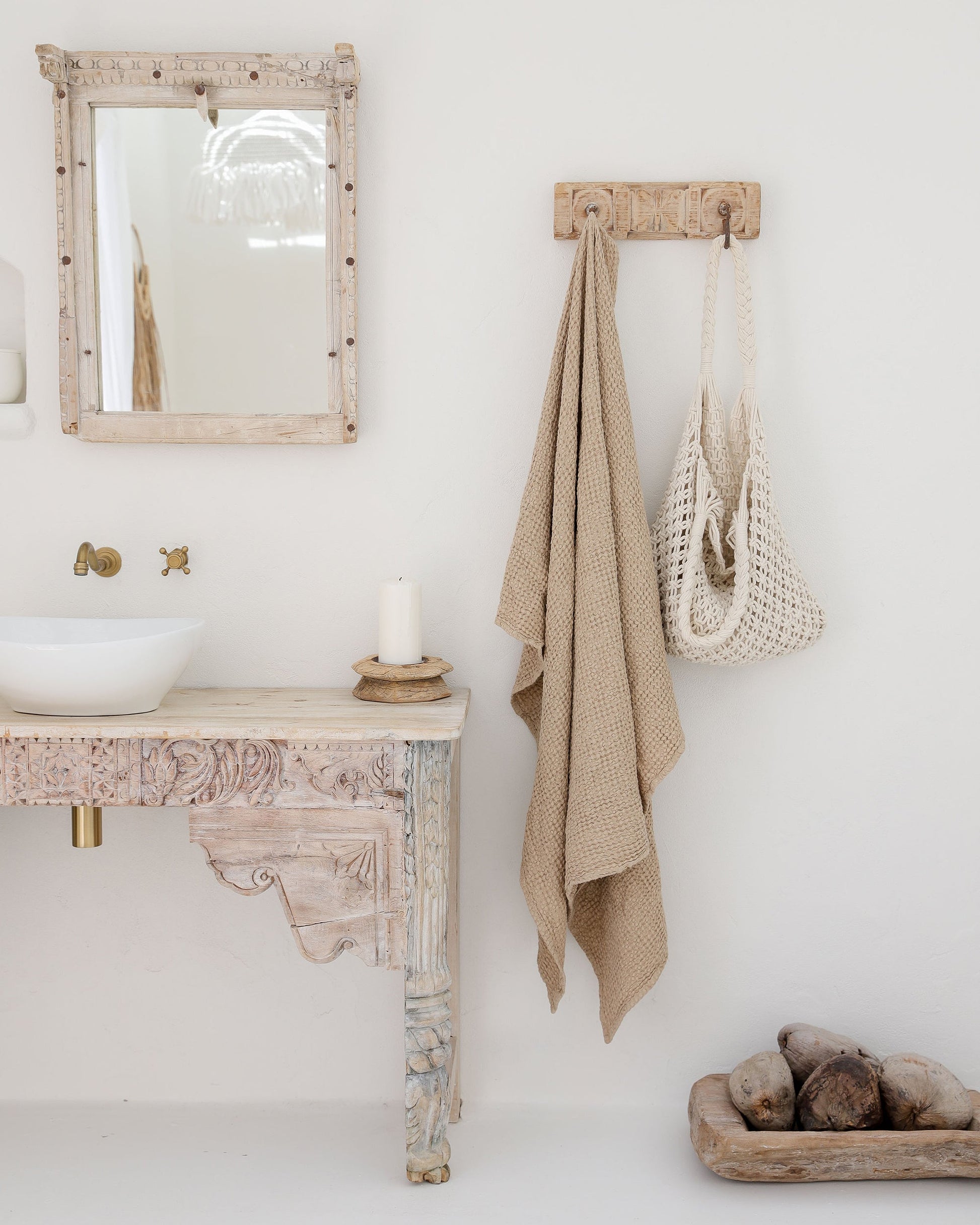 Beige waffle towel set (3 pcs) - MagicLinen