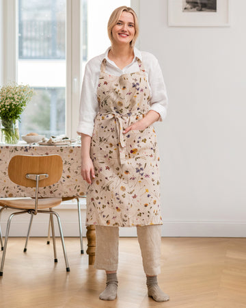 Botanical print linen bib apron - MagicLinen