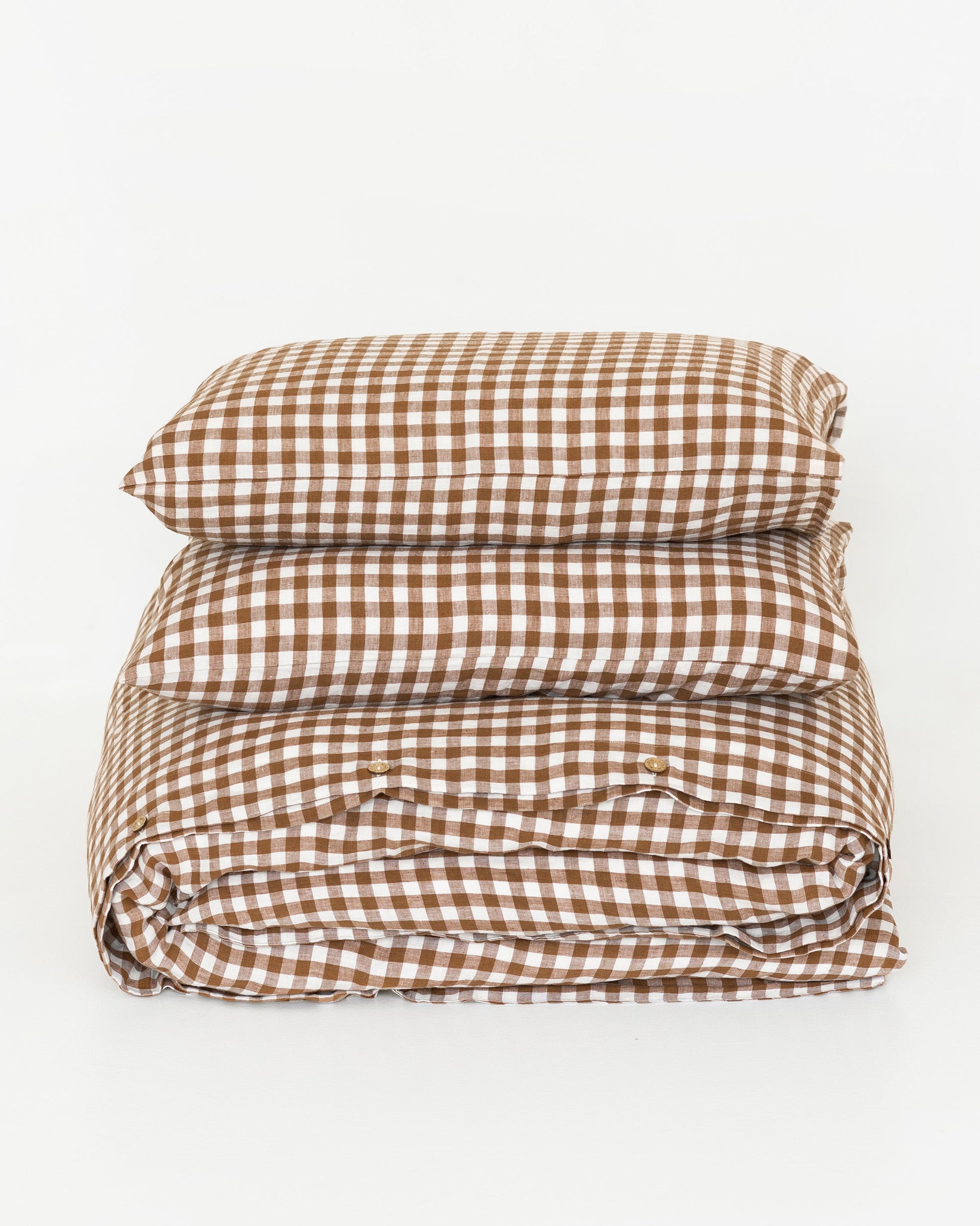 Cinnamon gingham linen duvet cover set | MagicLinen