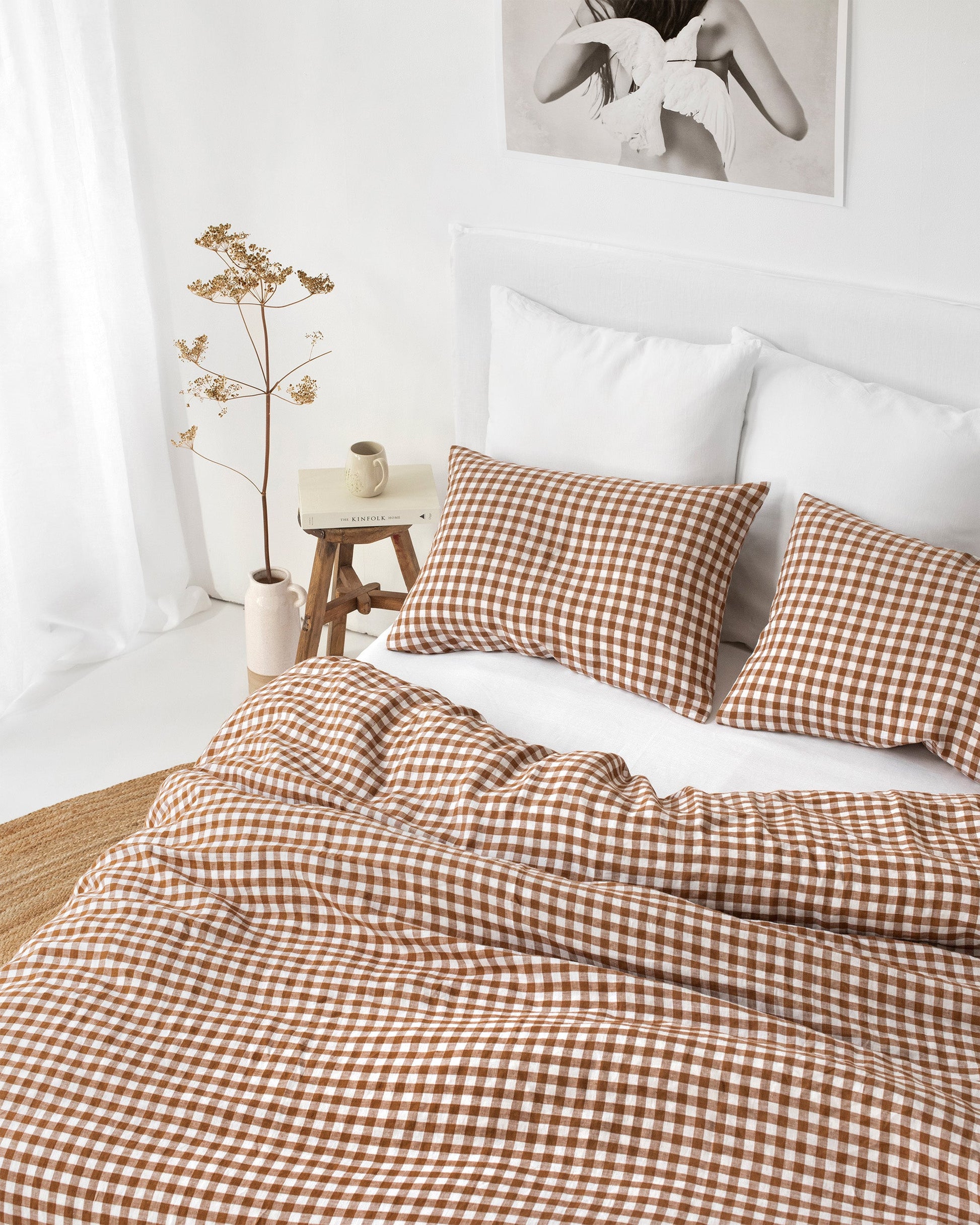 Cinnamon gingham linen duvet cover set | MagicLinen