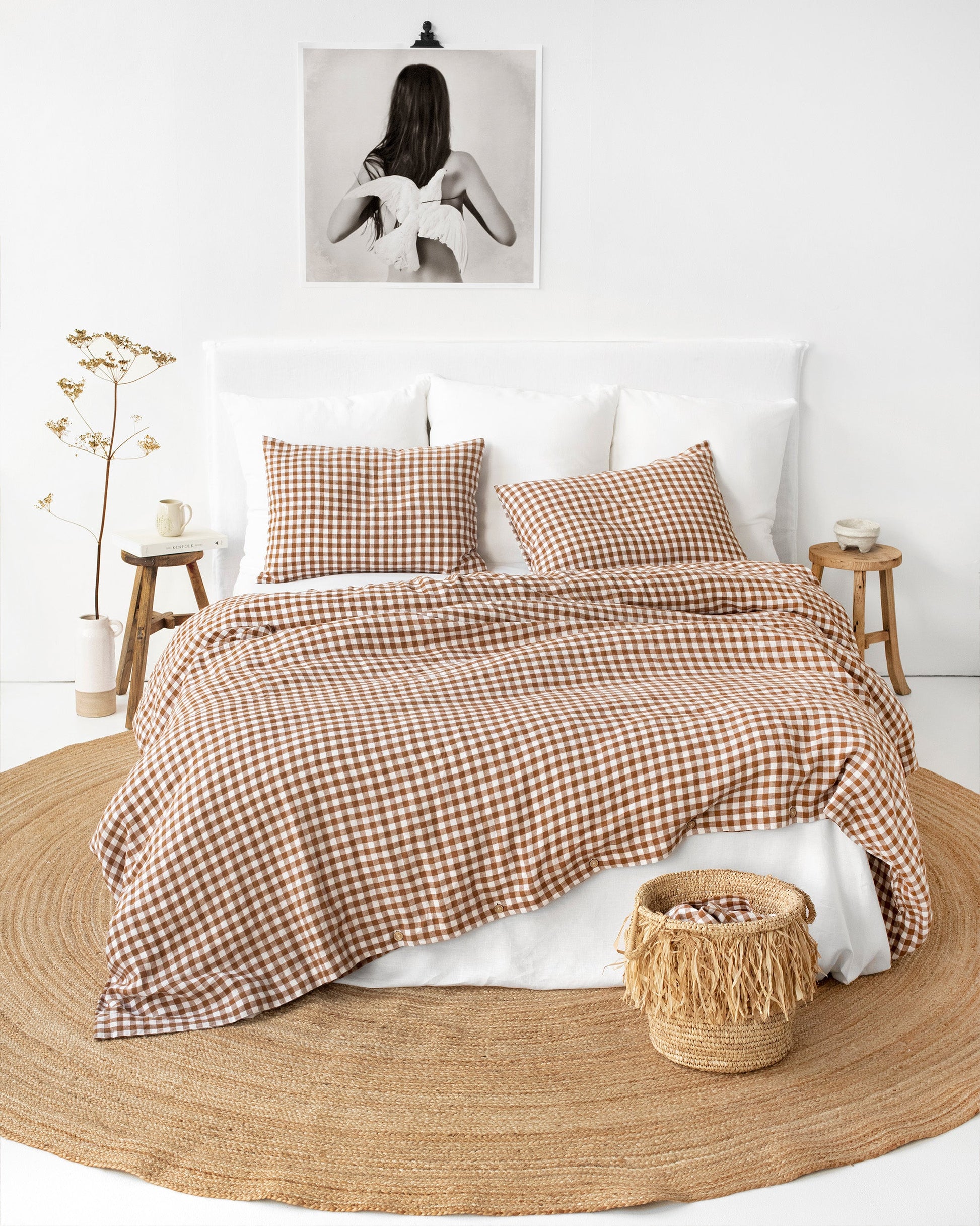 Cinnamon gingham linen duvet cover set | MagicLinen