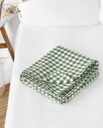 Forest green gingham linen flat sheet - MagicLinen