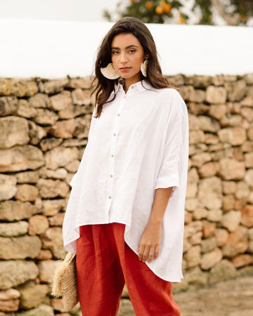 Lightweight linen shirt HANA in white - MagicLinen