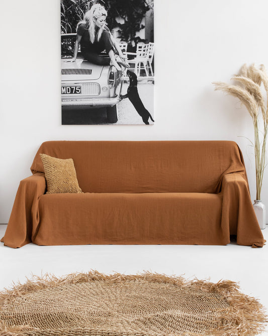 Linen couch cover in Peach