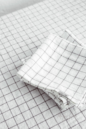Charcoal grid linen napkin set of 2