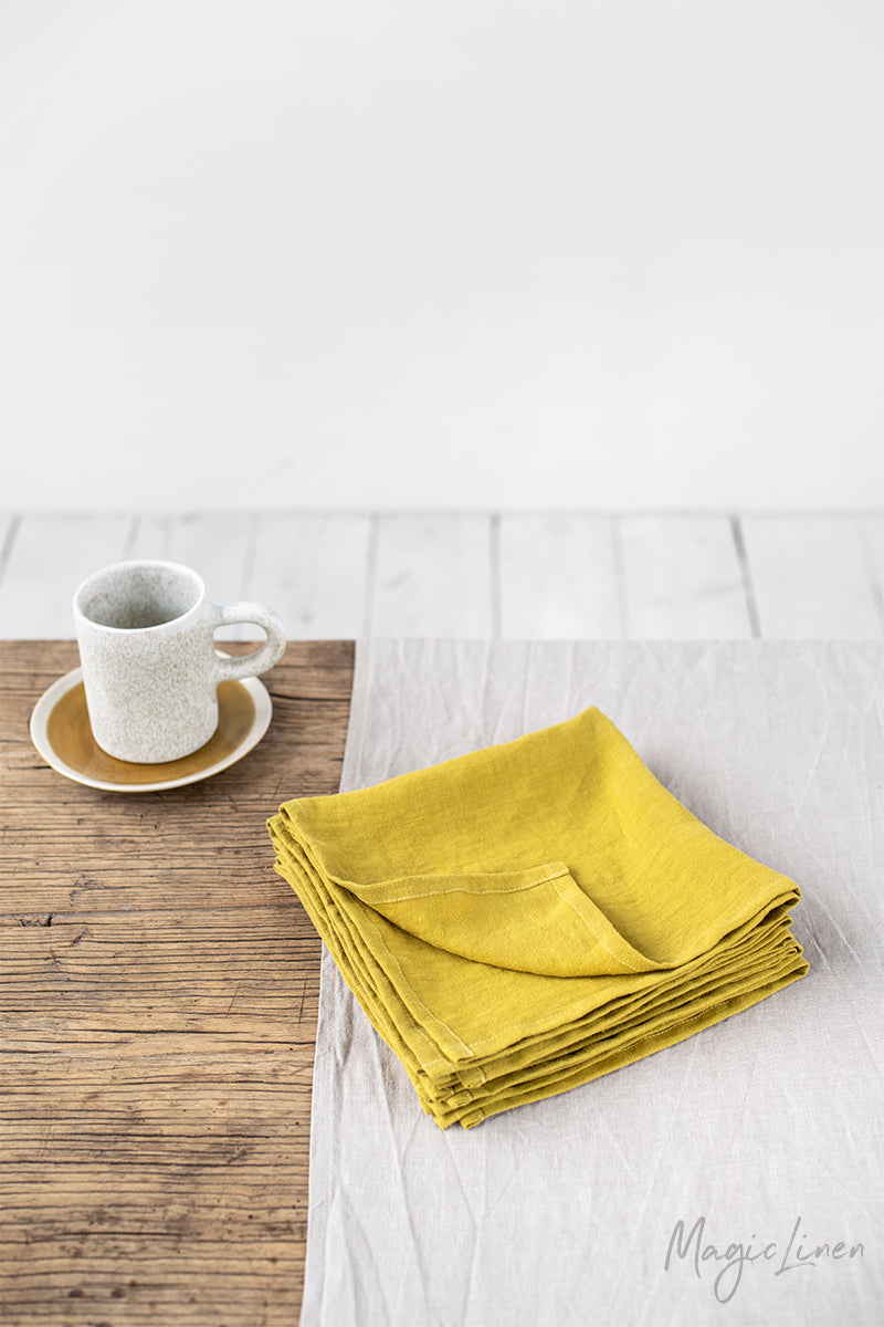 Moss yellow linen napkin set of 2