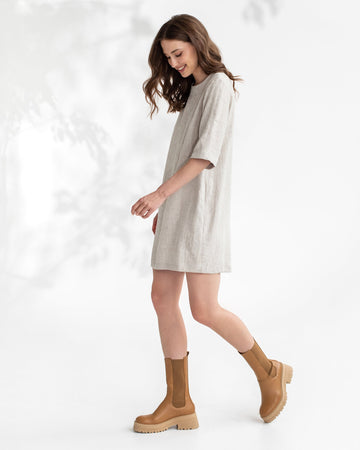 Linen tunic dress LASTRES in Natural melange - MagicLinen