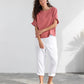 Loose-fit linen top MIDWAY in Rose - MagicLinen