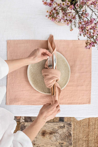 Peach linen napkin set of 2