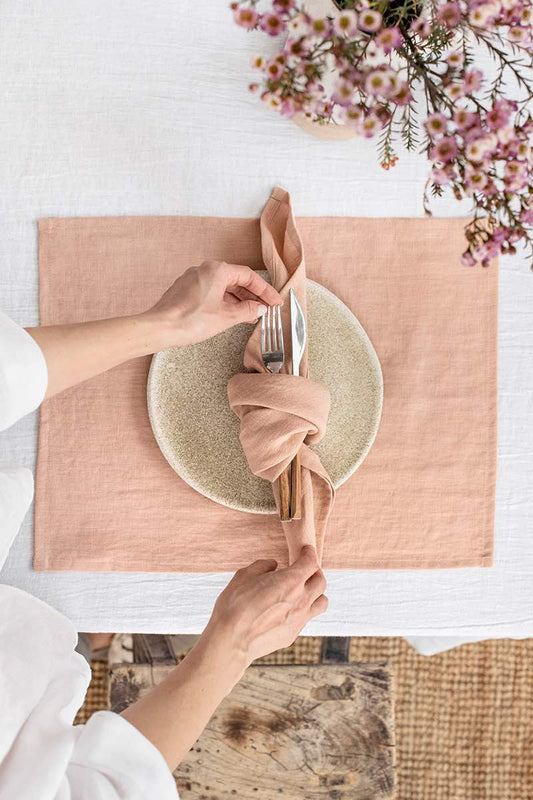 Peach linen napkin set of 2