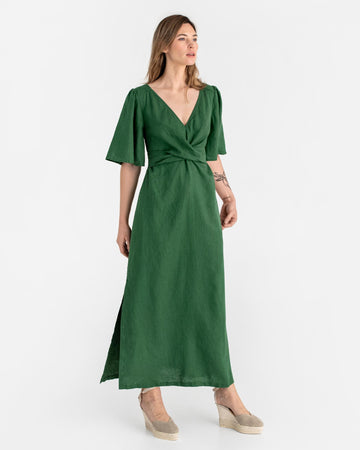 Maxi linen dress AGRA in Green - MagicLinen