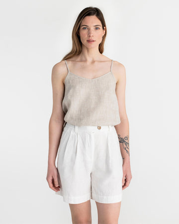Pleated linen shorts BAGAN in White - MagicLinen