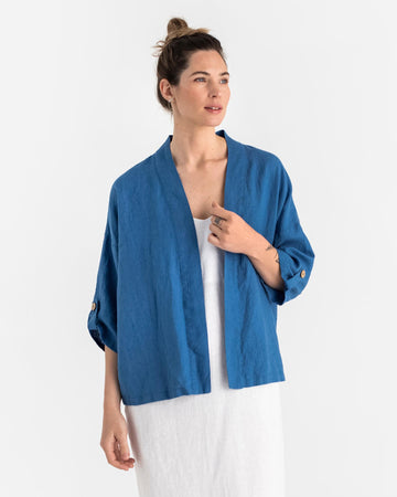 Linen kimono jacket BANOS in Cobalt blue - MagicLinen