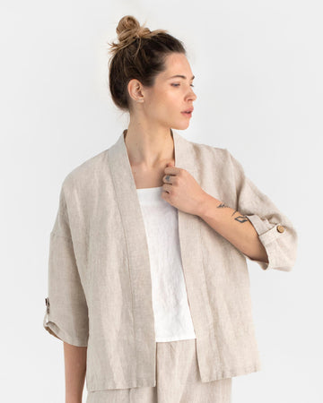 Linen kimono jacket BANOS in Natural melange - MagicLinen