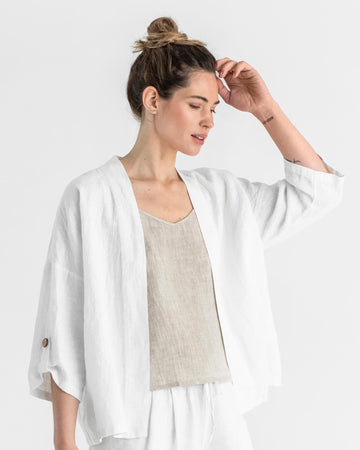 Linen kimono jacket BANOS in White - MagicLinen