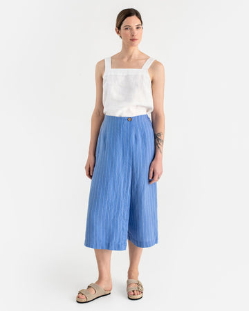Linen culotte pants BUSAN in Blue stripes - MagicLinen