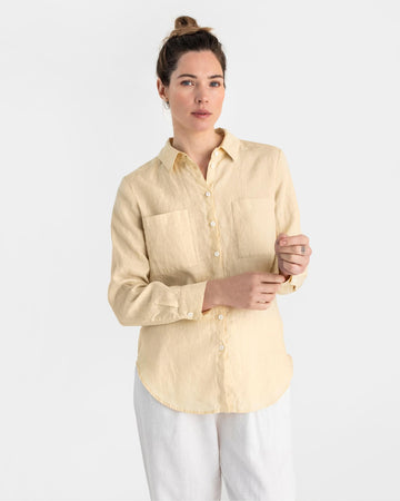 Long-sleeved linen shirt CALPE in Cream - MagicLinen