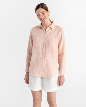 Long-sleeved linen shirt CALPE in Light pink - MagicLinen