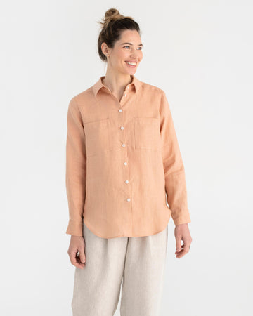 Long-sleeved linen shirt CALPE in Peach - MagicLinen