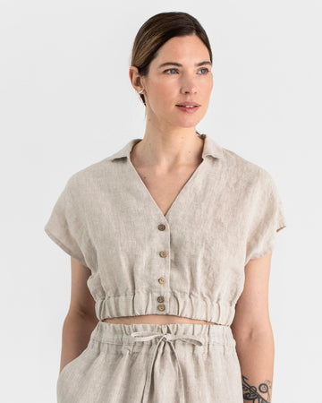 Linen crop top HAVASU in Natural melange - MagicLinen