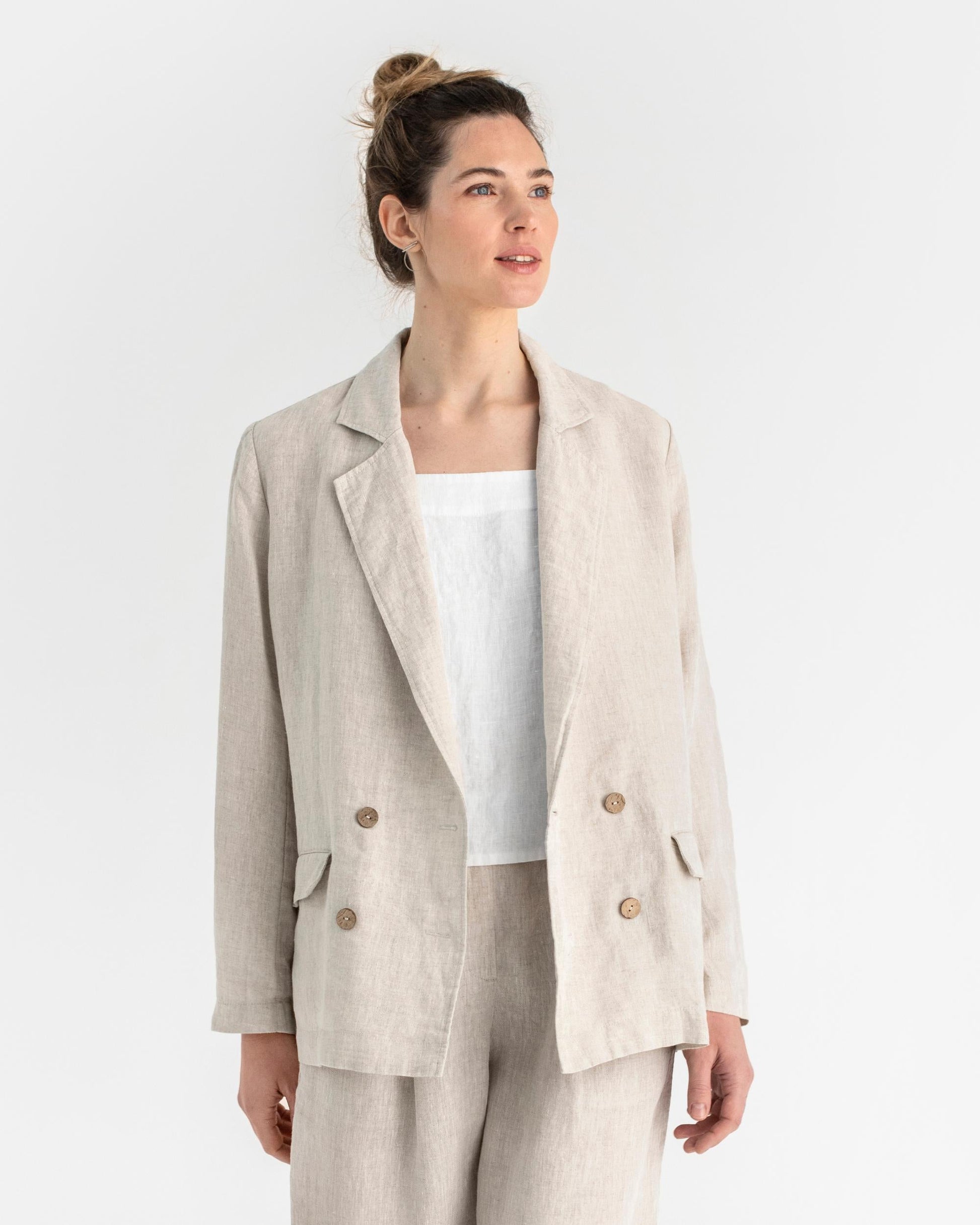 Oversized linen blazer HEBER in Natural melange - MagicLinen