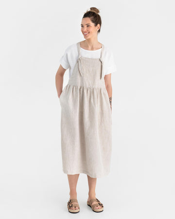 Pinafore linen dress MONTANA in Natural melange - MagicLinen