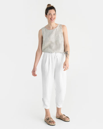 Tapered linen pants MONTAUK in White - MagicLinen