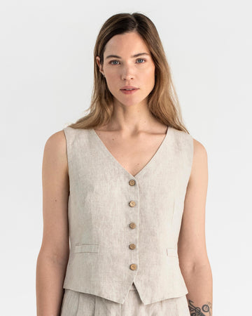 Classic linen vest OBIDOS in Natural melange - MagicLinen