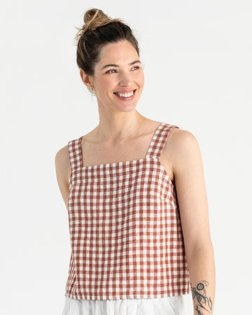 Linen tank top OLINDA in Clay gingham - MagicLinen