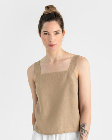 Linen tank top OLINDA in Wheat - MagicLinen
