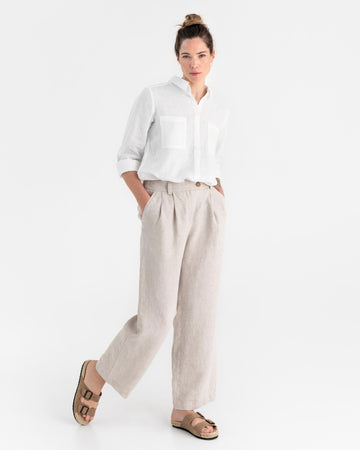 Wide leg linen pants ROME in Natural melange - MagicLinen