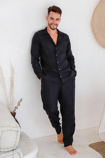 Men's Linen Pajama Set VIGO in Black