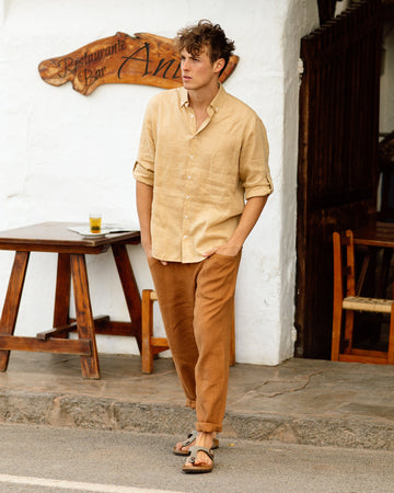 Men's linen pants TRUCKEE in cinnamon - MagicLinen