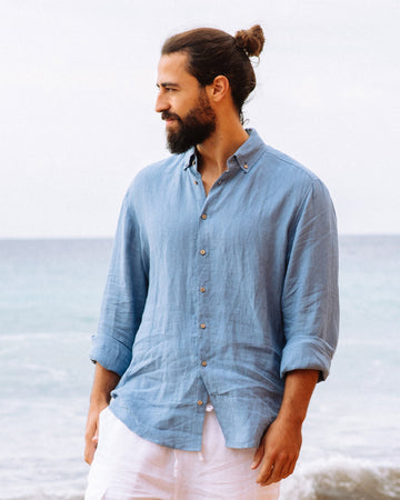 Men's linen shirt NEVADA in Ocean blue