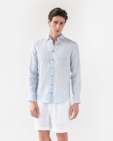 Men's linen shirt NEVADA in pinstripe blue - MagicLinen