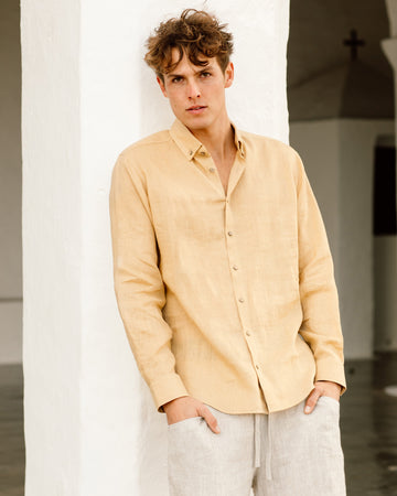 Men's linen shirt NEVADA in sandy beige - MagicLinen