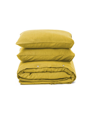 Moss yellow linen duvet cover set (3 pcs) - MagicLinen