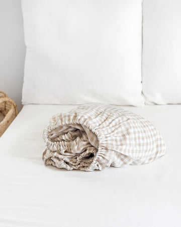 Natural gingham linen fitted sheet - MagicLinen