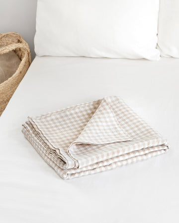 Natural gingham linen flat sheet - MagicLinen