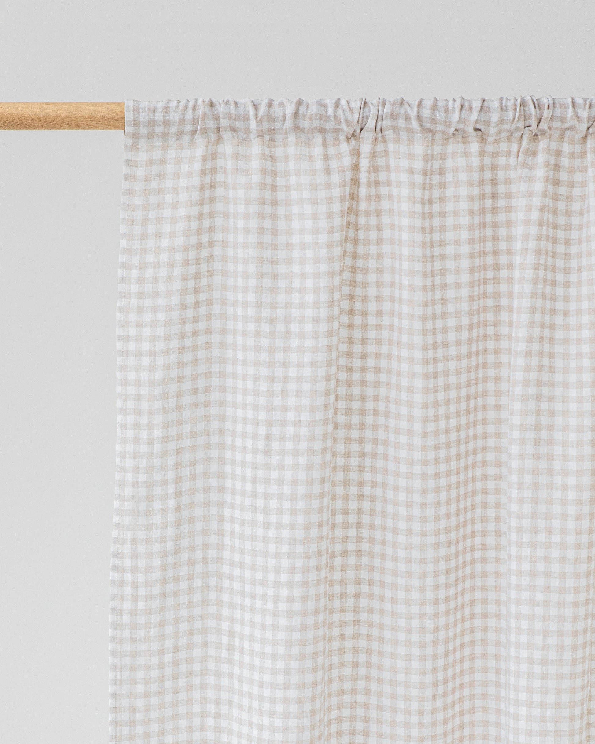 Rod pocket linen curtain panel (1 pcs) in Natural gingham - MagicLinen
