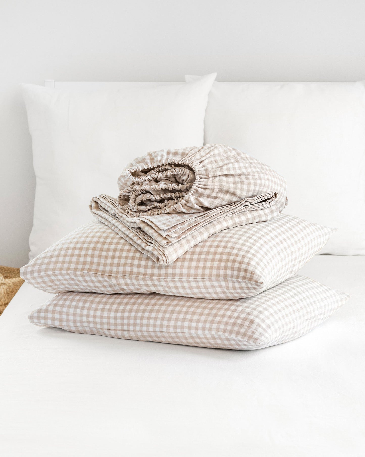 Natural gingham linen sheet set (4 pcs) - MagicLinen
