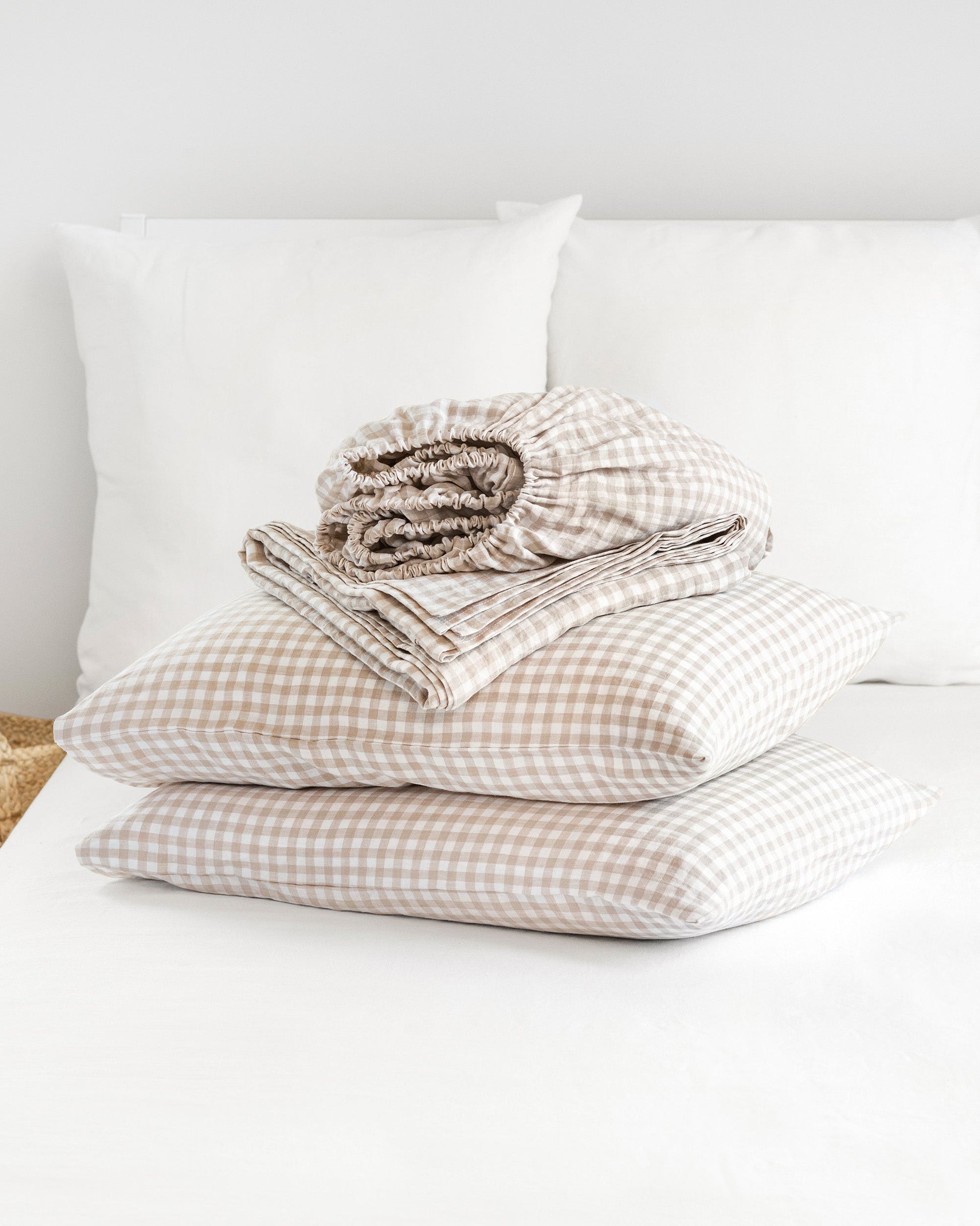 Natural gingham linen sheet set (4 pcs) - MagicLinen