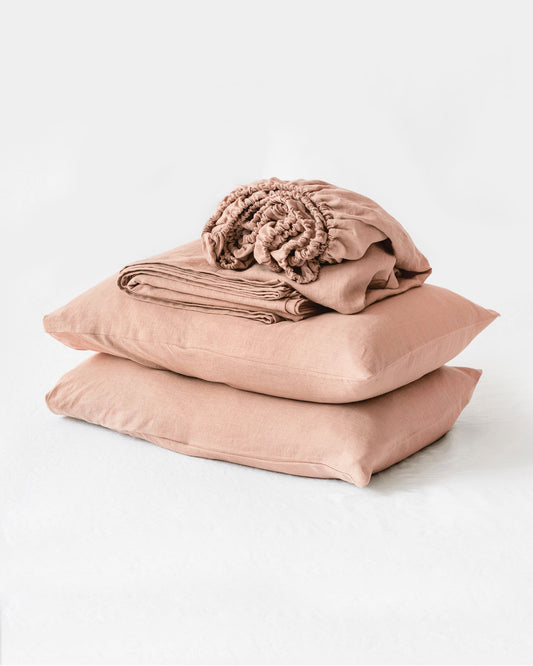 Peach linen sheet set (4 pcs) - MagicLinen