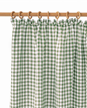 Pencil pleat linen curtain panel (1 pcs) in Forest green gingham - MagicLinen