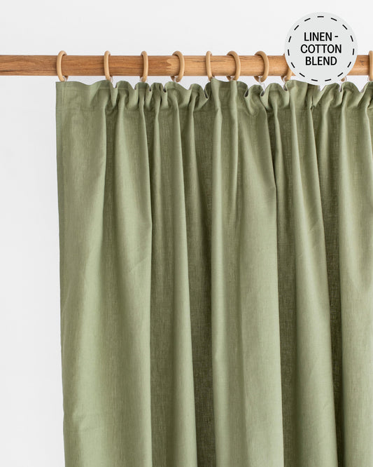 Pencil pleat linen-cotton curtain panel (1 pcs) in Sage - MagicLinen