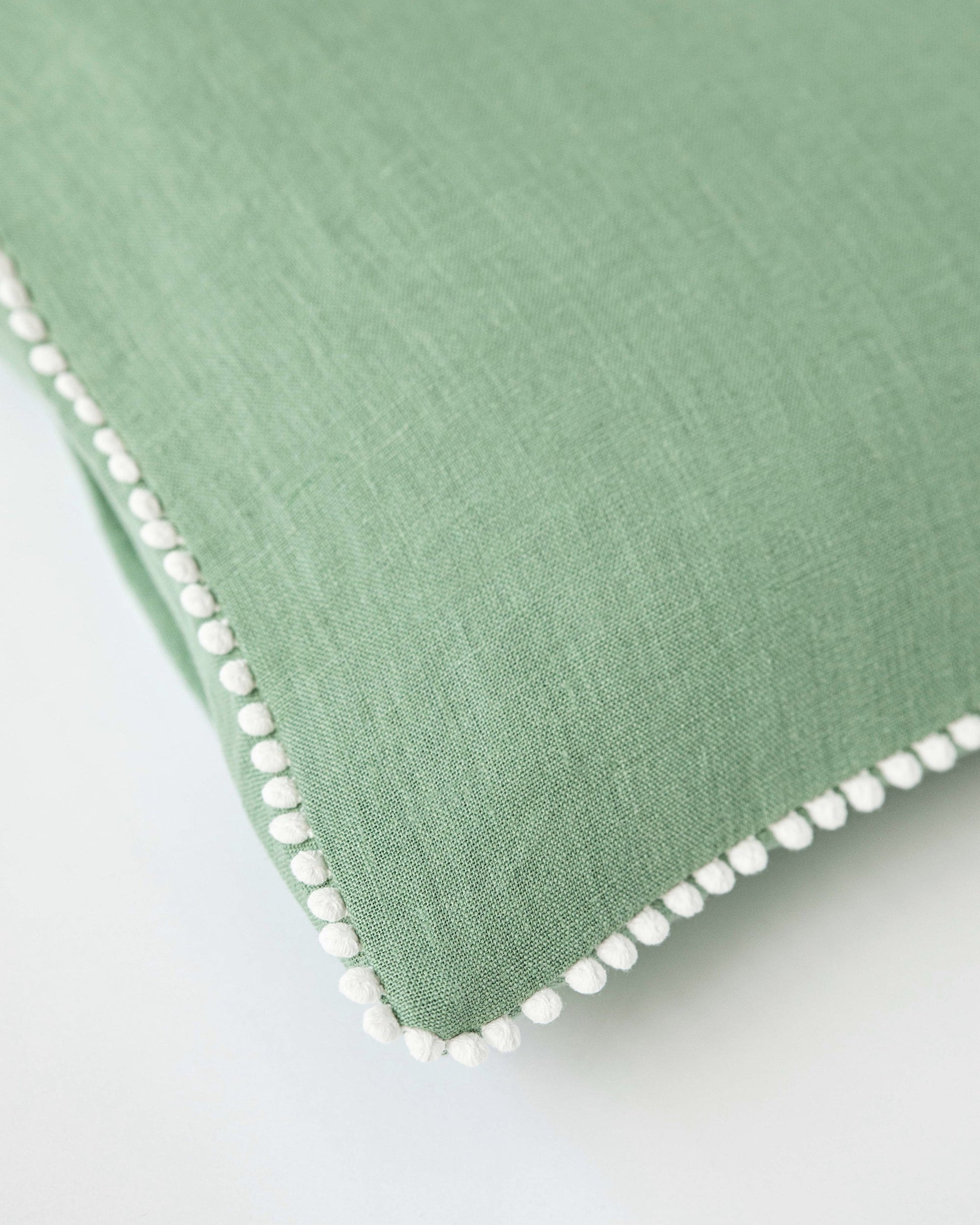 Pom pom trim linen pillowcase in Matcha green - MagicLinen